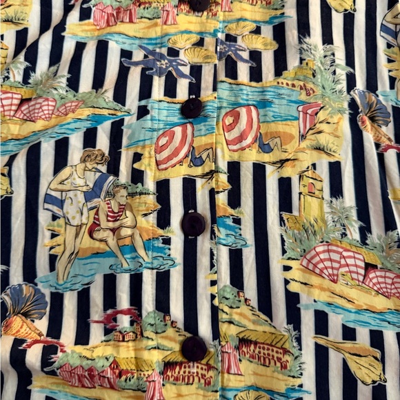 Vintage Sarah Bentley Coastal Beach Scene Button-Up Shirt - Picture 2 of 3